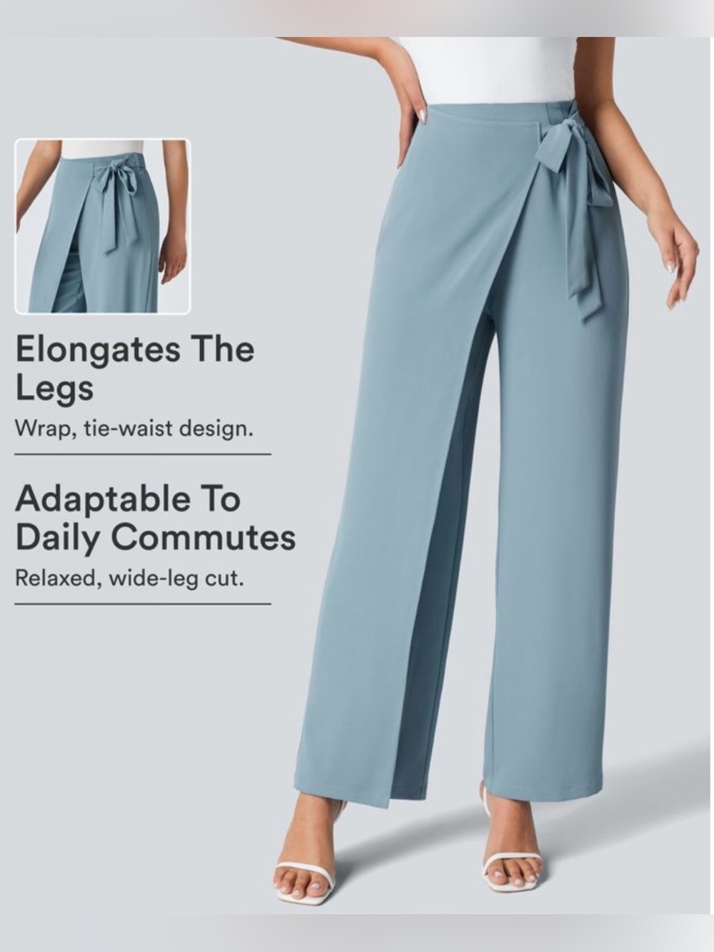 NWT Halara Flex™ High Waisted Tie Side Wide Leg Work Pants - Blue XS